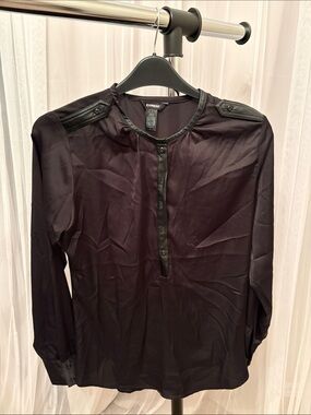 Express Men’s Black Long Sleeve Shirt with Faux Leather Trim